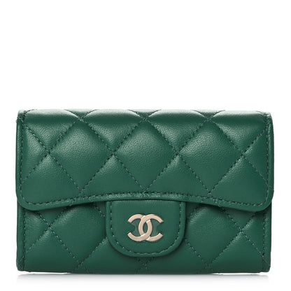 Chanel Lambskin Quilted Flap Card Holder Wallet Green 1 of 11