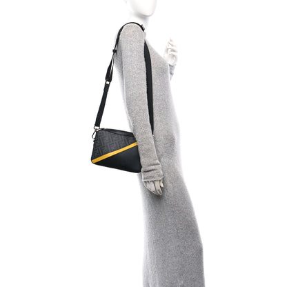 Fendi Glazed Fabric Vitello Liberty FF 1974 Diagonal Medium Camera Case Black Sunflower 2 of 10