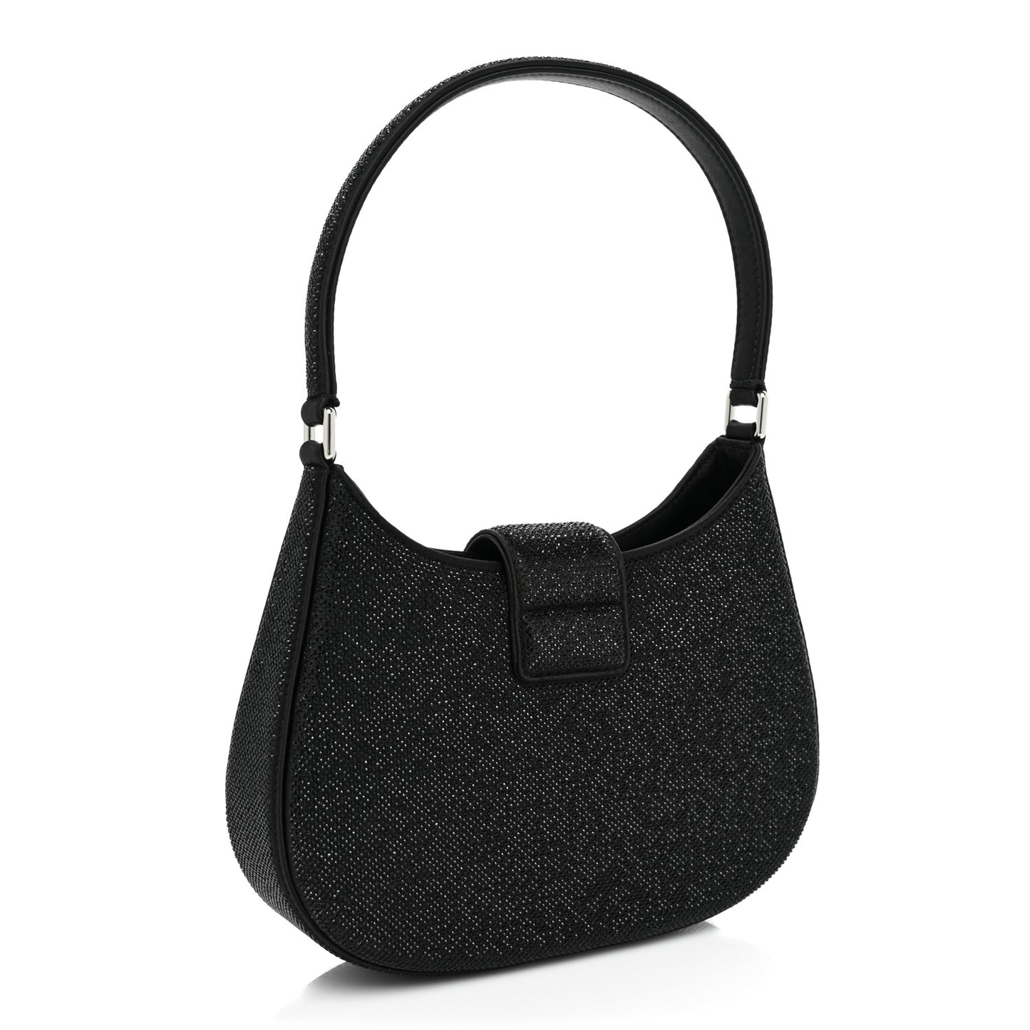Calfskin Satin Crystal Embellished Small Legacy Glitter Hobo Black