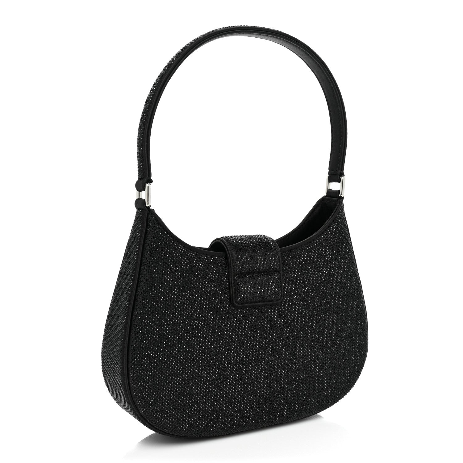 Alexander Wang Calfskin Satin Crystal Embellished Small Legacy Glitter Hobo Black 3 of 7