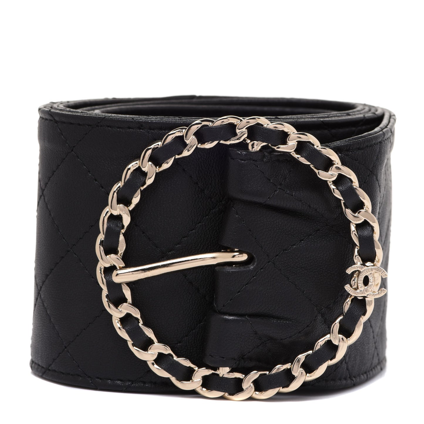 Lambskin Stitched Chain Belt Black