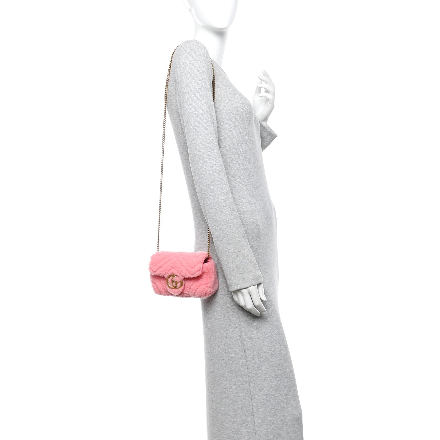 Gucci Shearling Matelasse Super Mini GG Marmont Shoulder Bag Lotus Pink 2 of 11