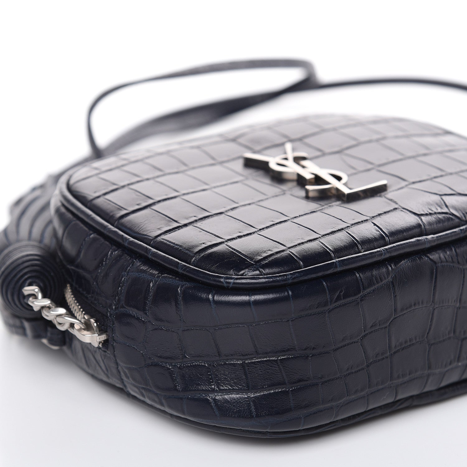 Saint Laurent Calfskin Crocodile Embossed Monogram Blogger Bag Medium Blue 7 of 8