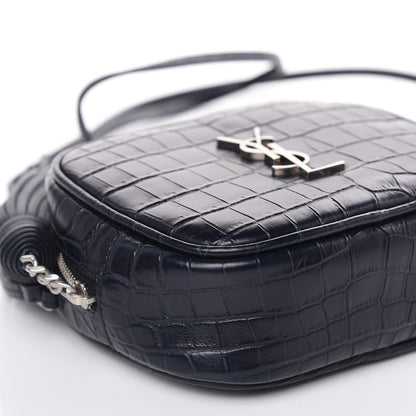 Saint Laurent Calfskin Crocodile Embossed Monogram Blogger Bag Medium Blue 7 of 8