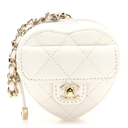 Chanel Lambskin Quilted CC Mini In Love Heart Bag Charm White 1 of 8