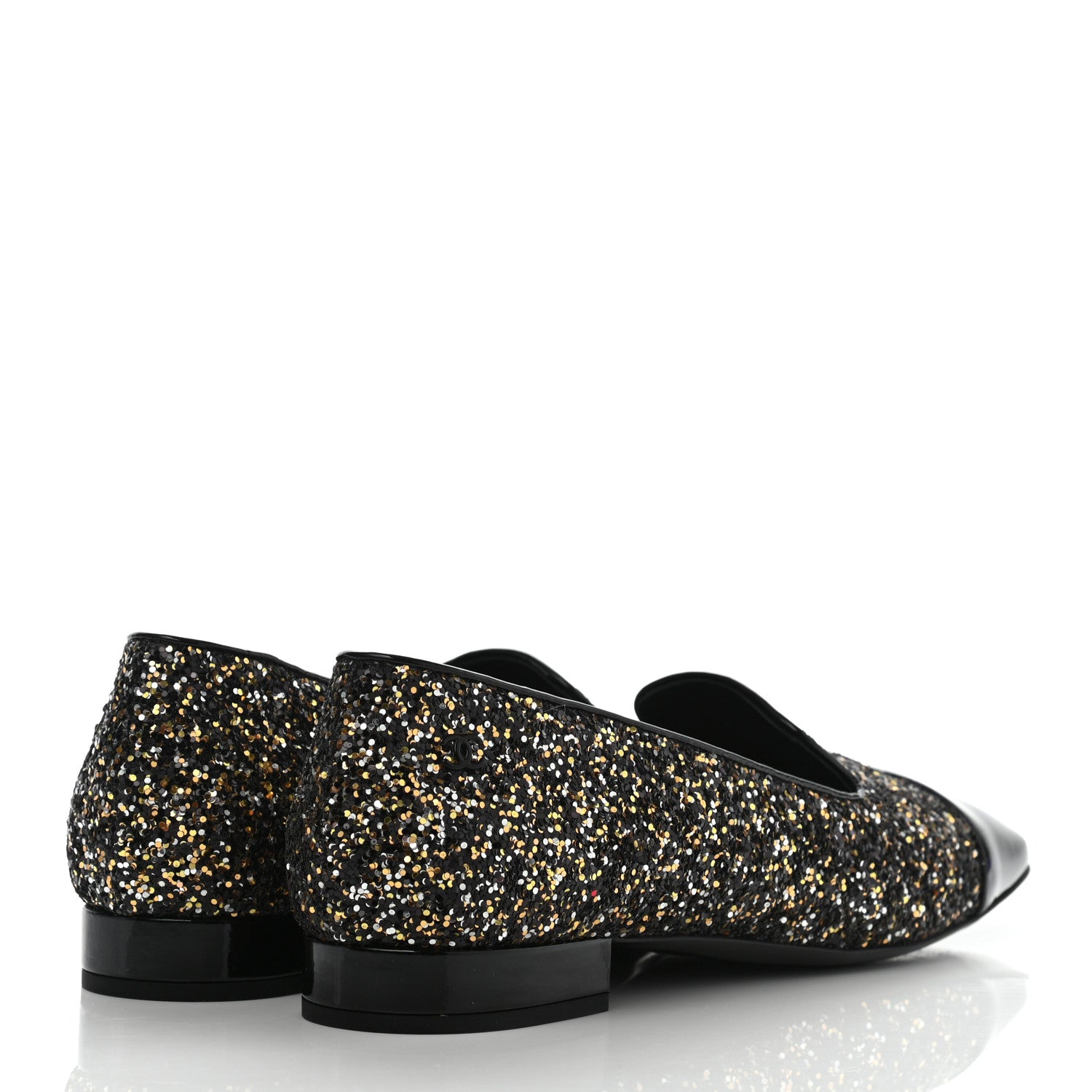Chanel Glitter Fabric Patent Calfskin Moccasin Loafers 39 Black Bronze 4 of 8