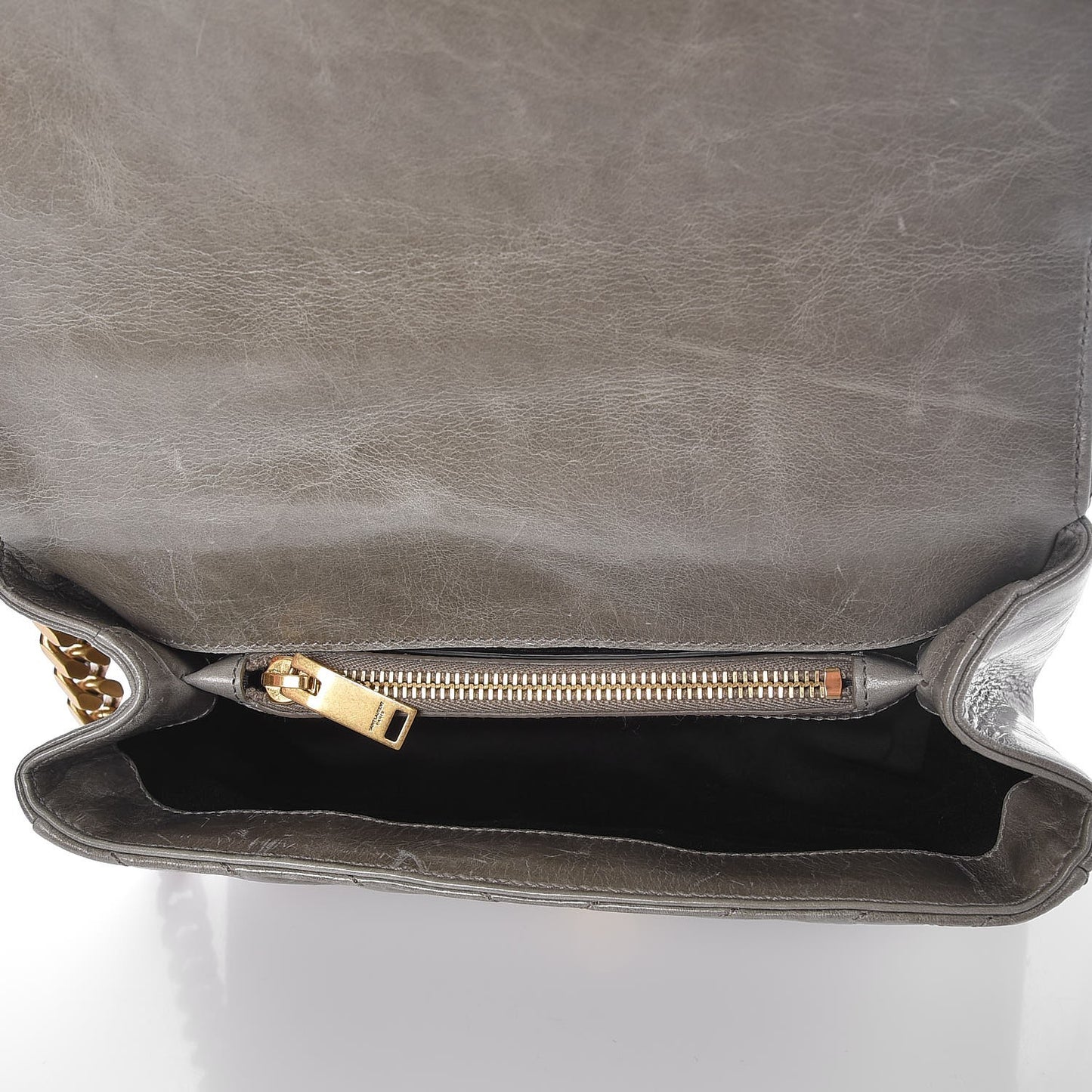 Waxed Calfskin Matelasse Chevron Medium Monogram College Bag Fog Gray