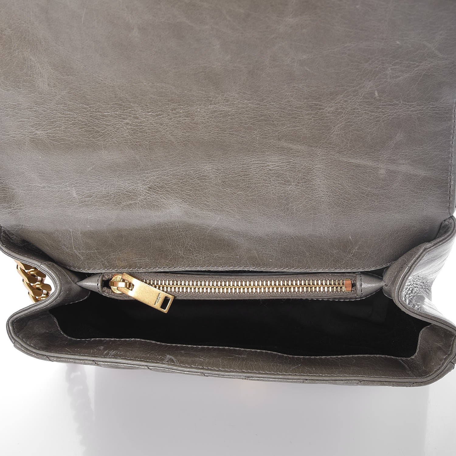 Saint Laurent Waxed Calfskin Matelasse Chevron Medium Monogram College Bag Fog Gray 5 of 7