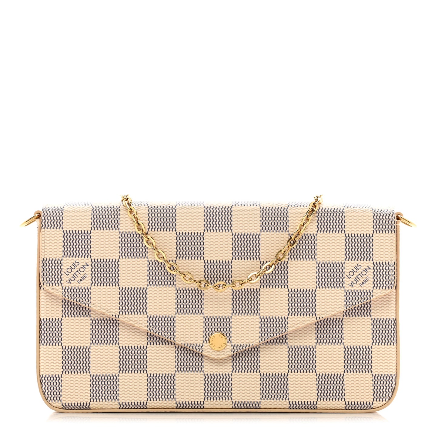 Damier Azur Pochette Felicie Chain Wallet Rose Ballerine