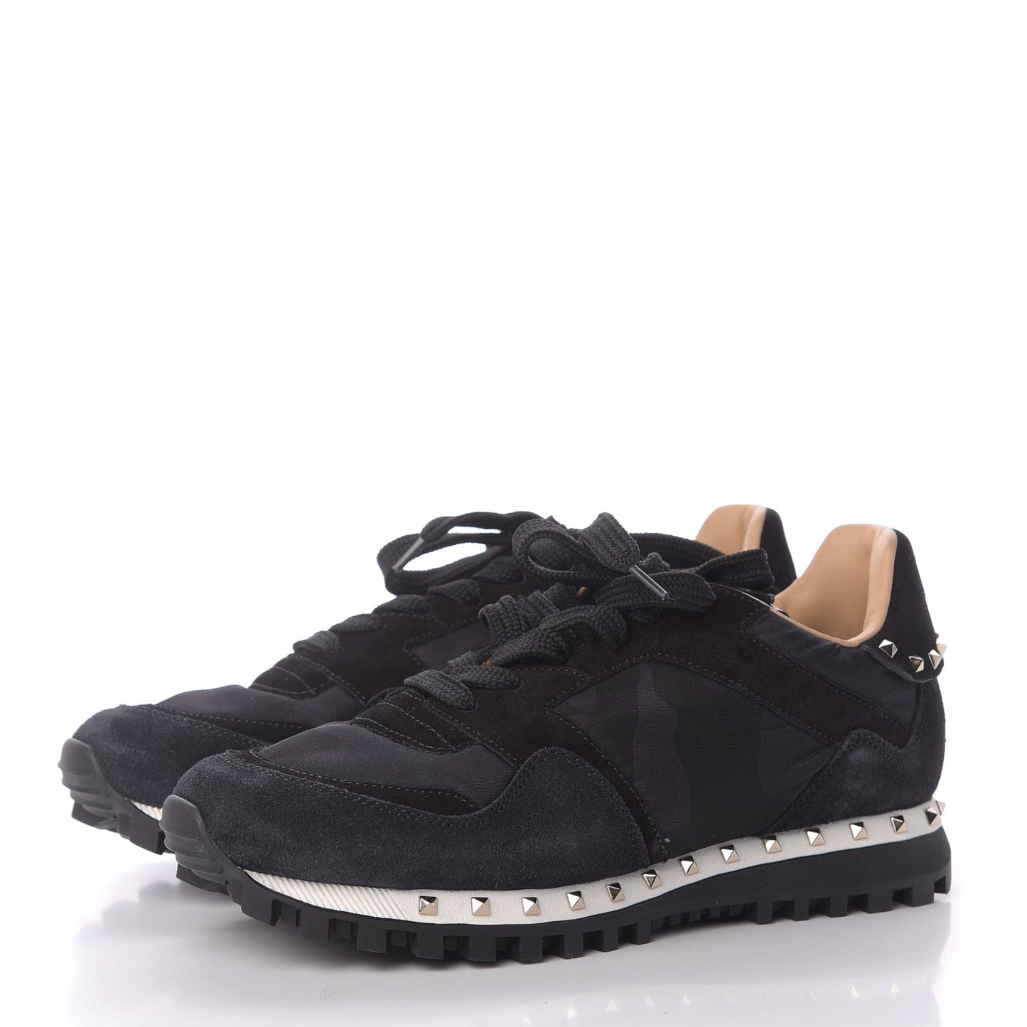 Suede Nylon Camouflage Womens Soul Rockstud Sneakers 35 Black