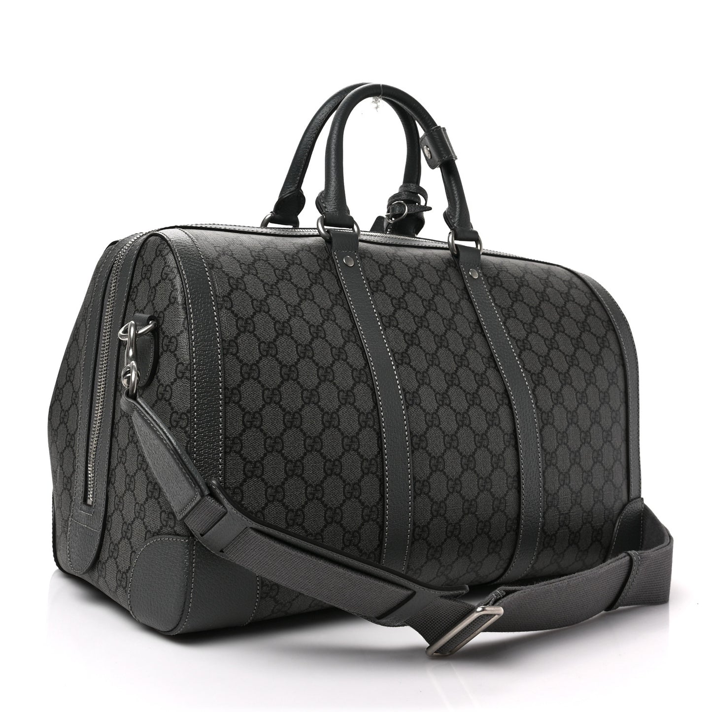 GG Supreme Monogram Textured Dollar Calfskin Medium Savoy Duffle Bag Grey Black Graphite Grey