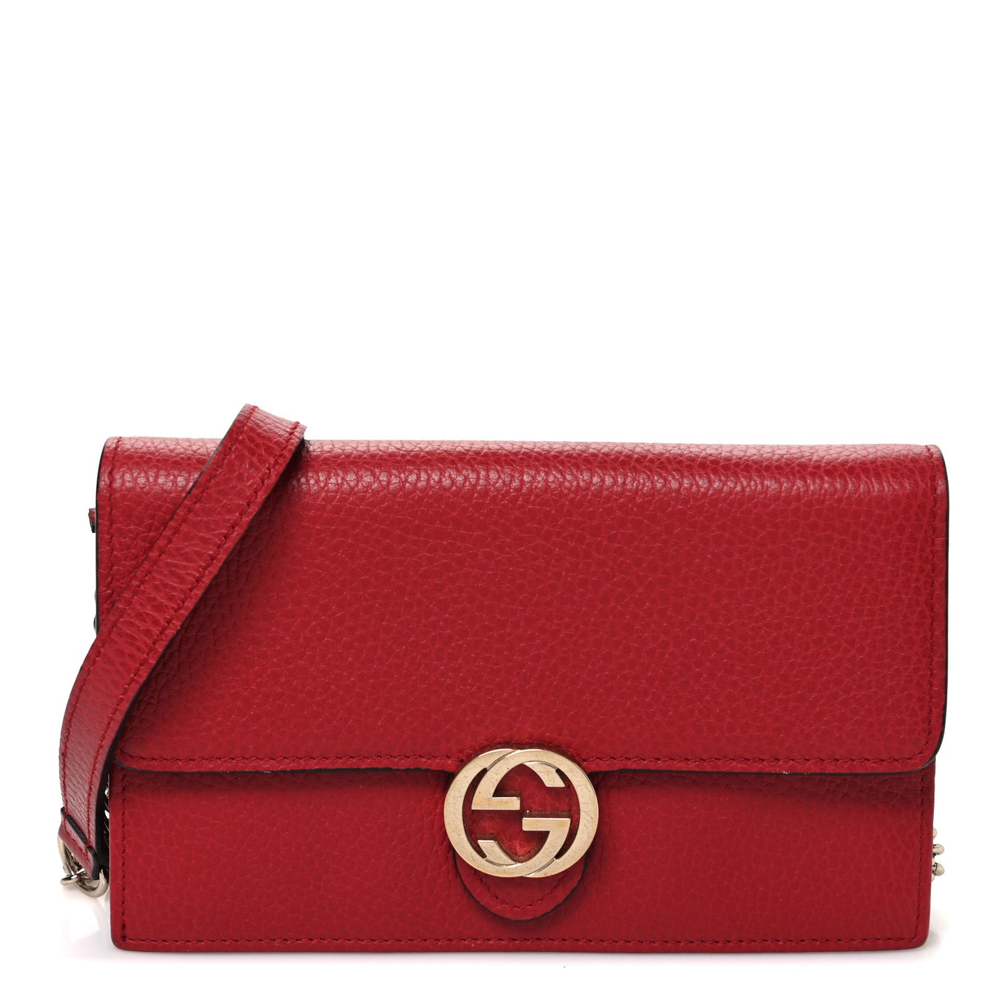 Dollar Calfskin Interlocking G Chain Wallet Red