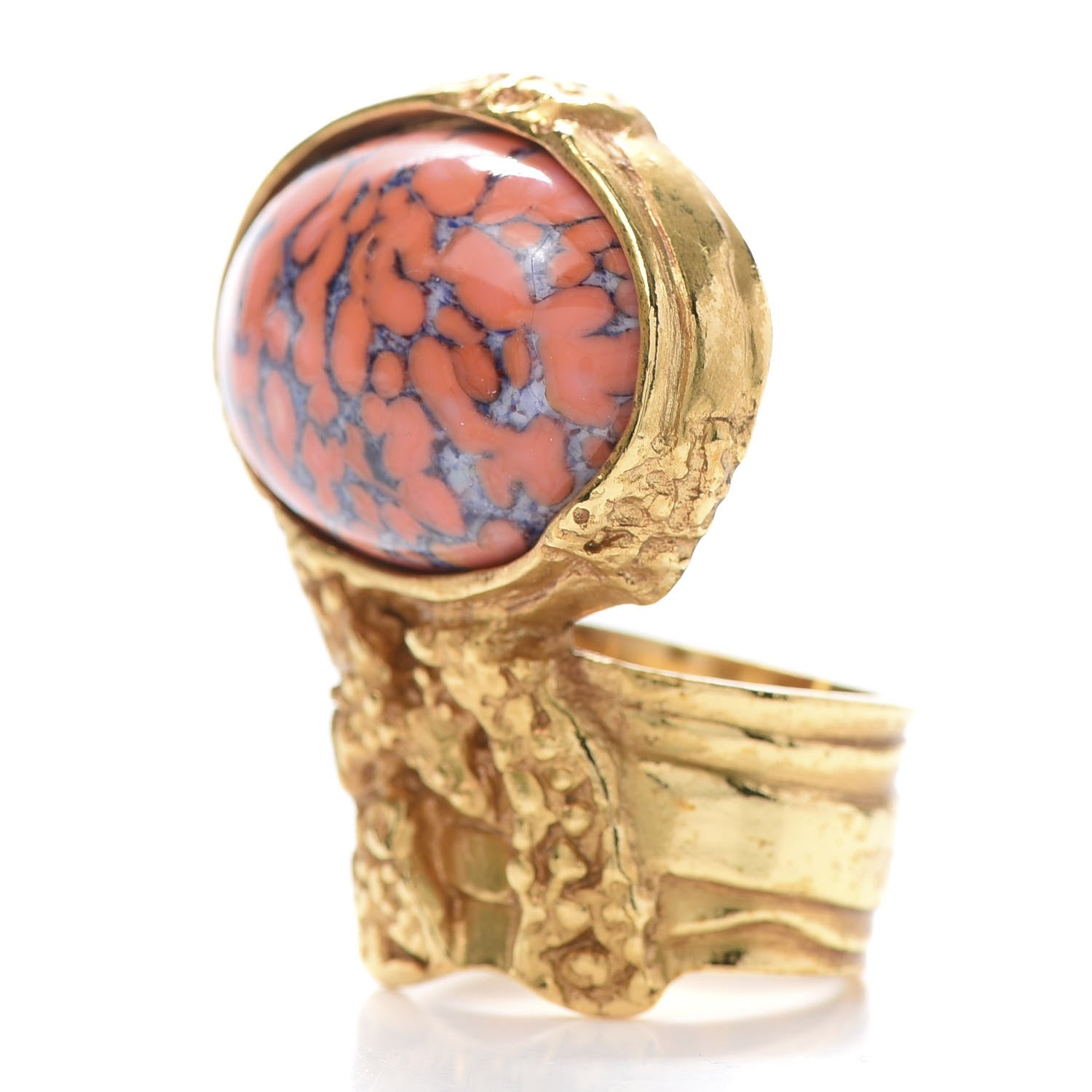 Saint Laurent Glass Cabochon Arty Ovale Ring 8 Gold Coral 4 of 5