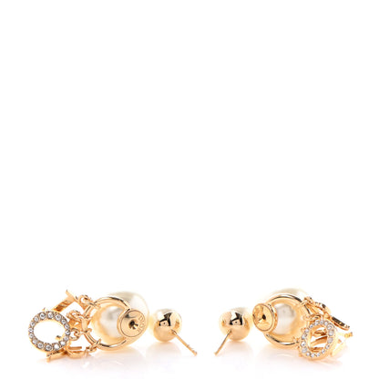 Christian Dior Pearl Crystal Tribal Logo Charms Earrings Gold 3 of 4