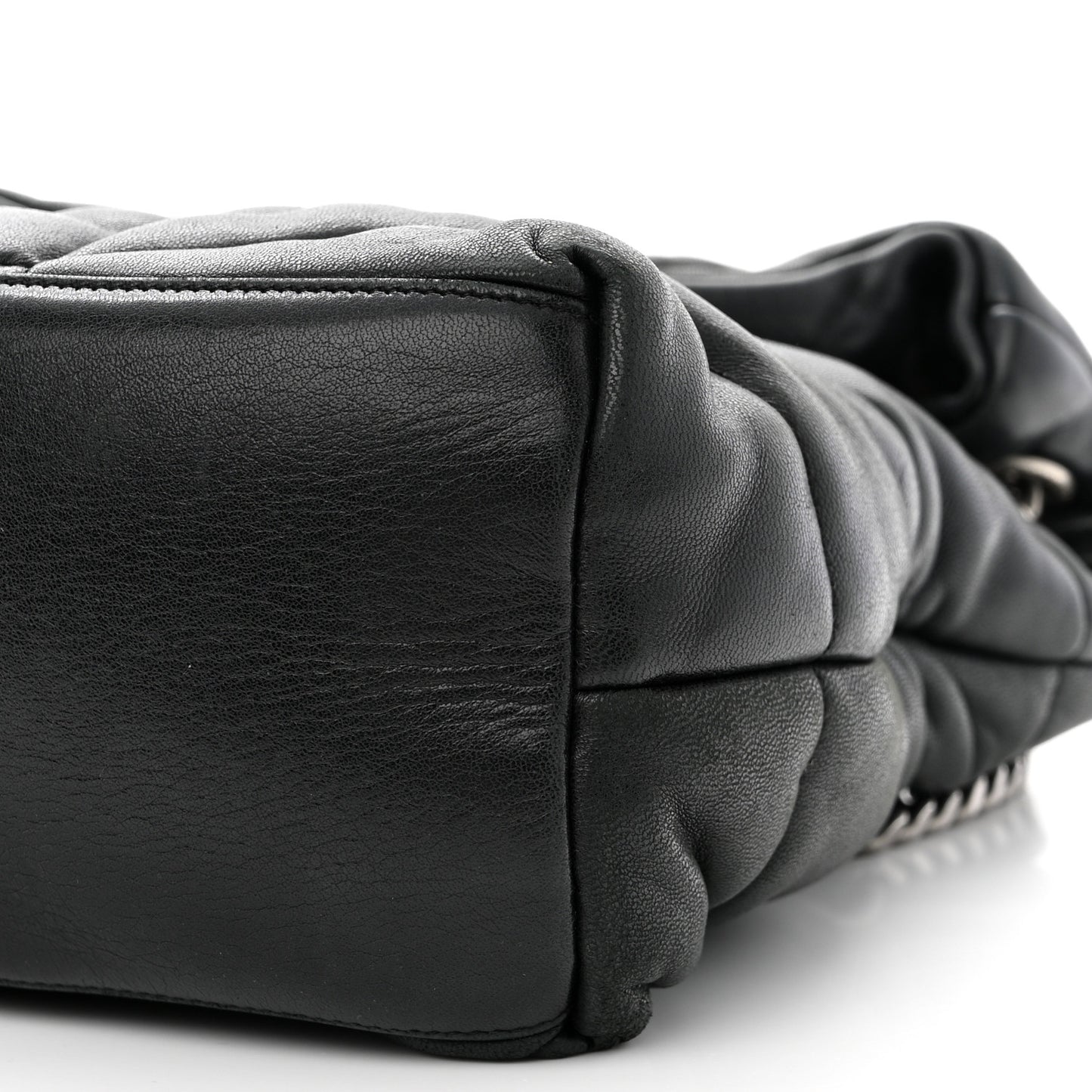 SAINT LAURENT Lambskin Quilted Medium Loulou Puffer Monogram Chain Satchel Black