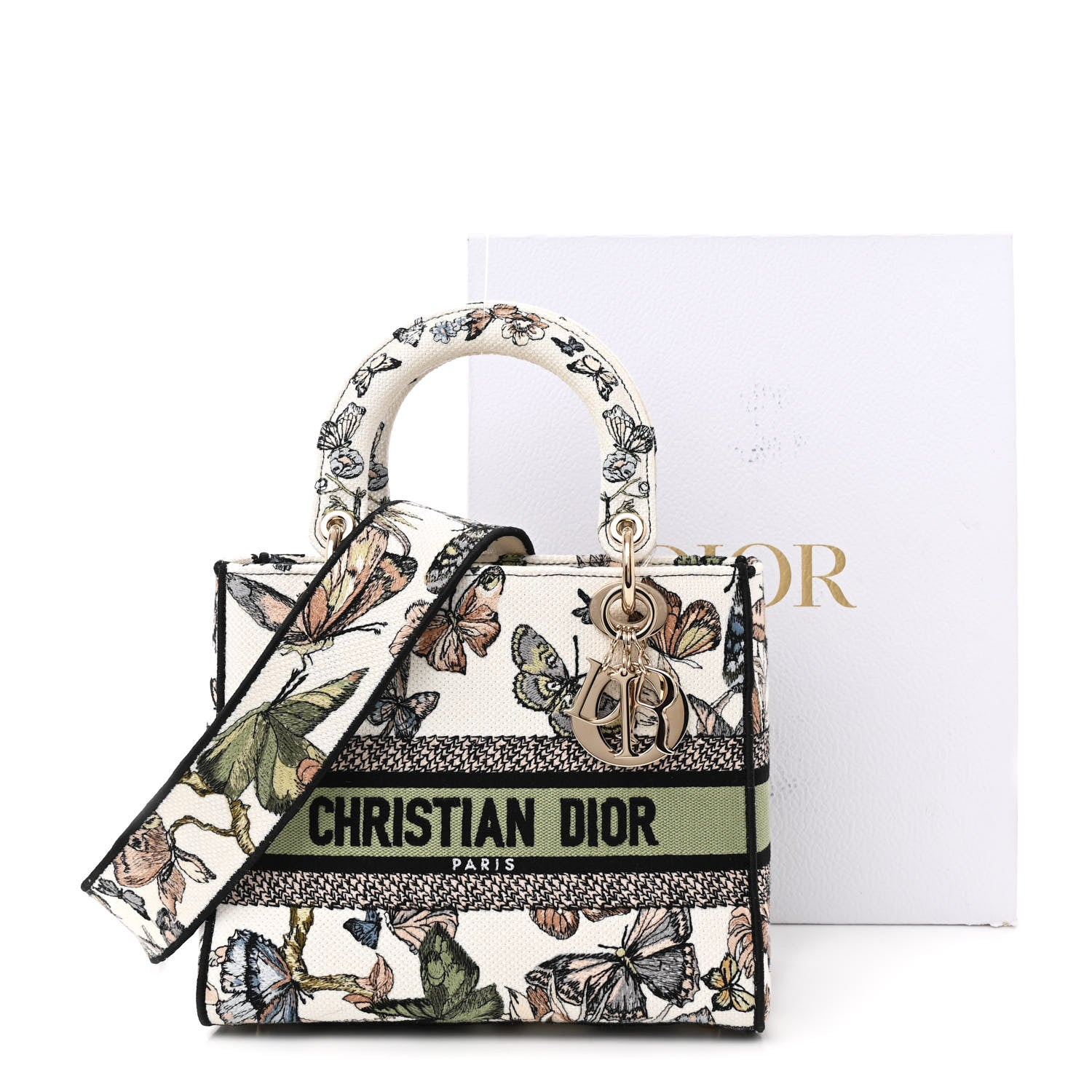 Christian Dior Canvas Toile de Jouy Mexico Embroidered Medium Lady D-Lite White Multicolor 13 of 13