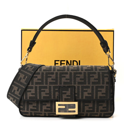 Fendi Fabric Jacquard FF 1974 Medium Baguette Tobacco Moro Black 11 of 11