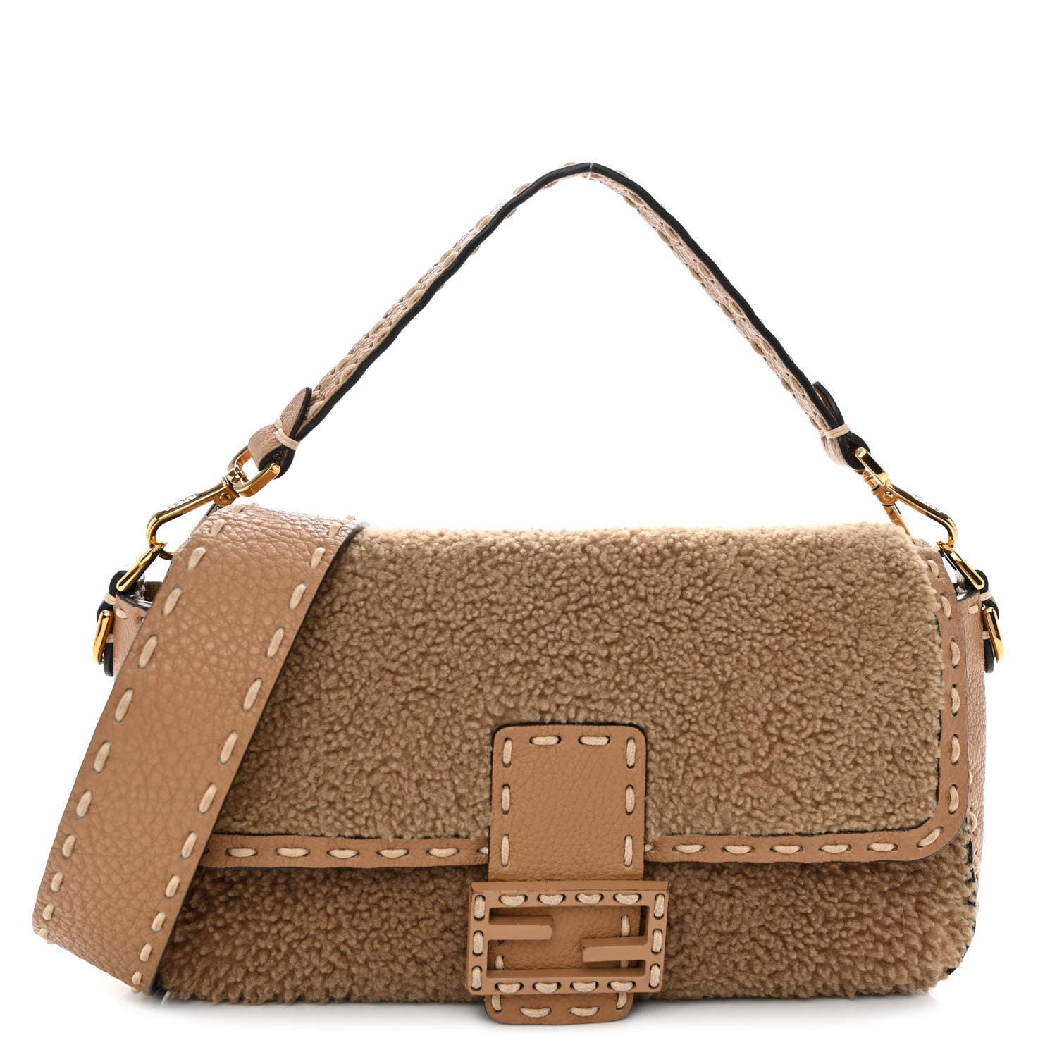 Fendi Curly Sheepskin Cuoio Romano Selleria Baguette Camel Cammello 1 of 9