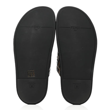 Fendi Calfskin FF Embossed Slide Sandals 39 Maya Black 5 of 8