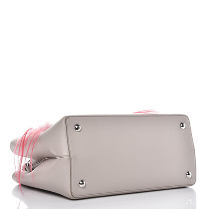 Fendi Vitello Dolce Fox Goat Bi-Color Sad Eyes Mirror Charm Petite 2Jours Tote Grigio Polvere Black 4 of 10