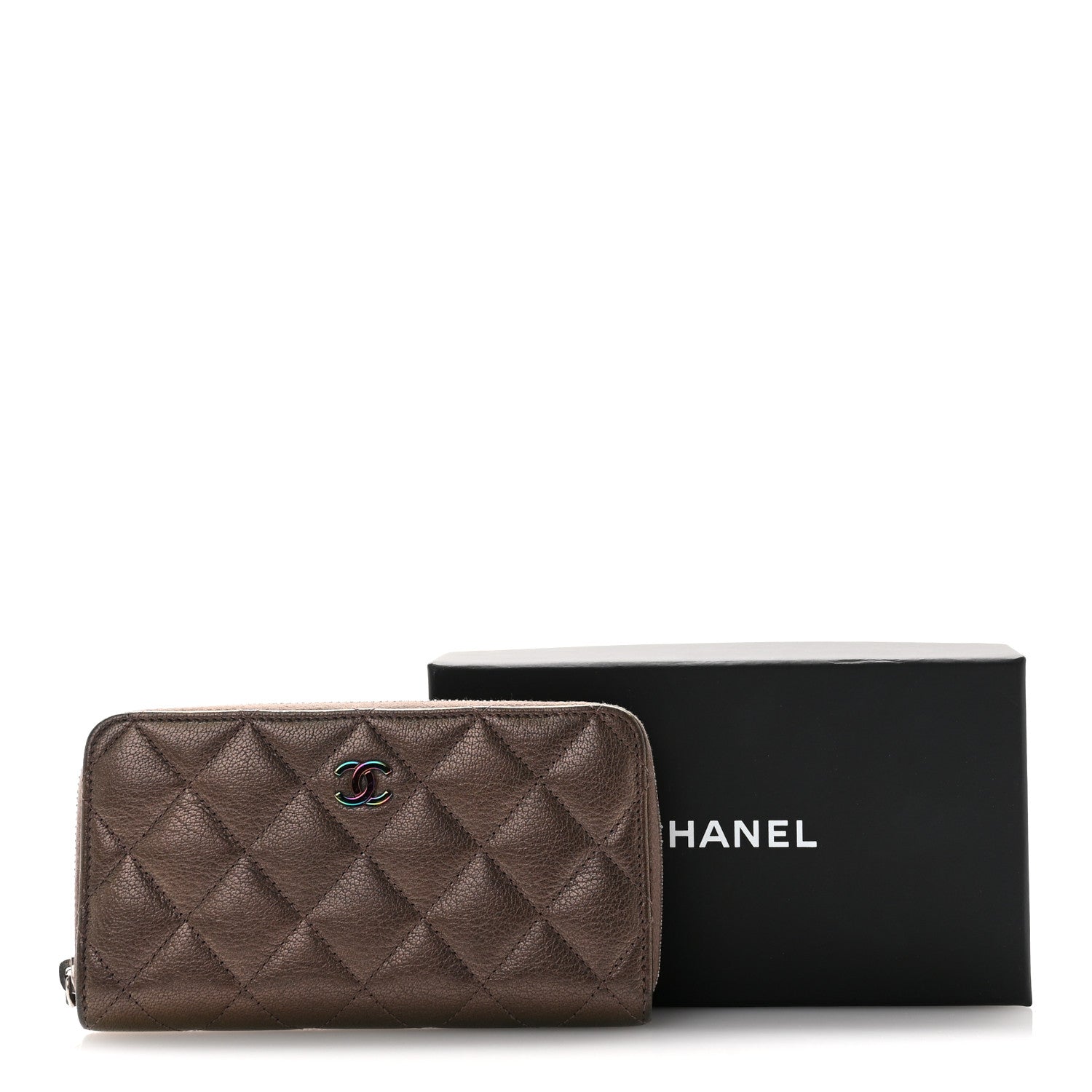 Chanel Iridescent Goatskin Quilted Small Zip Around Wallet Bronze 11 of 11