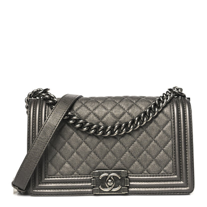 Chanel Metallic Calfskin Quilted Medium Boy Flap Dark Silver 1 of 11