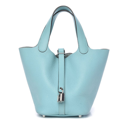 Hermes Taurillon Clemence Picotin Lock 18 PM Bleu Atoll 1 of 11