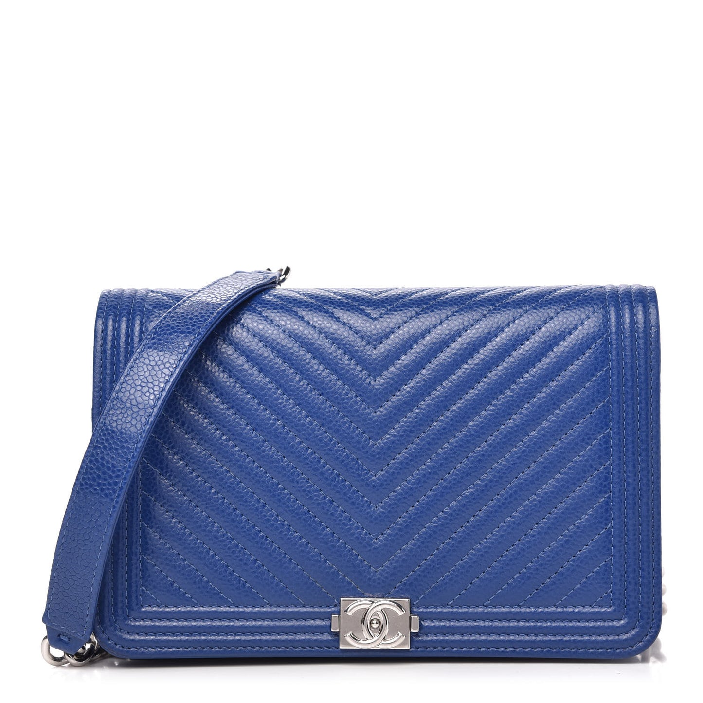 Caviar Chevron Quilted Boy Wallet On Chain WOC Blue