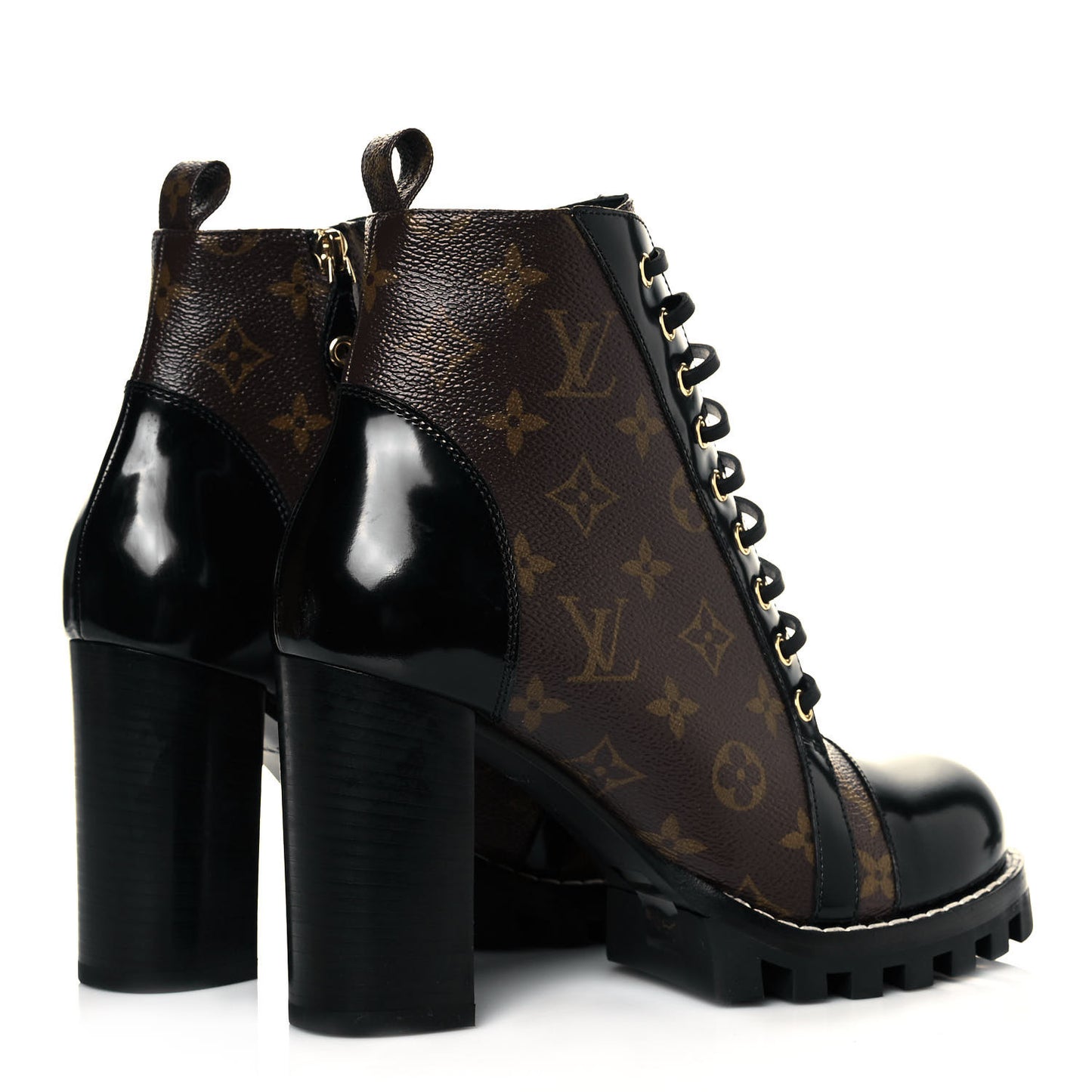 Patent Calfskin Monogram Star Trail Ankle Boots 41 Black