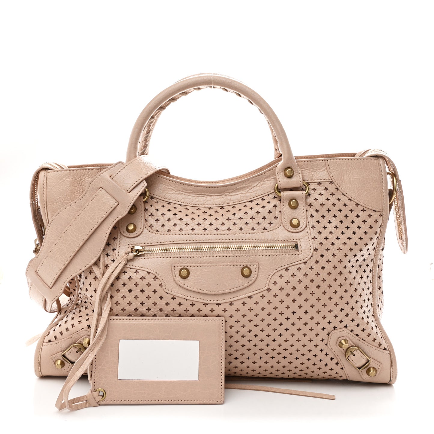 Agneau Laser Cut Cross Classic Gold Hardware City Rose Peach