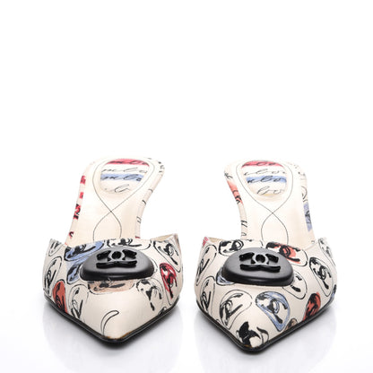 Chanel Toile Printed CC Mules 39.5 Off White 2 of 9