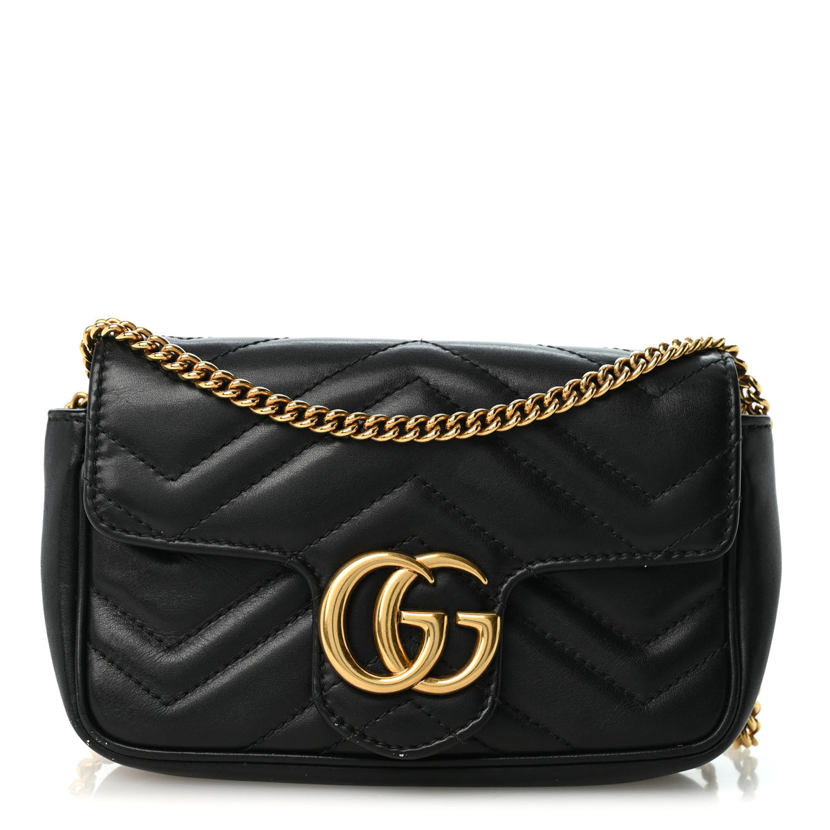 Gucci Calfskin Matelasse Super Mini GG Marmont Shoulder Bag Black 1 of 10