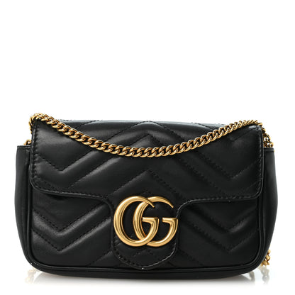Gucci Calfskin Matelasse Super Mini GG Marmont Shoulder Bag Black 1 of 10