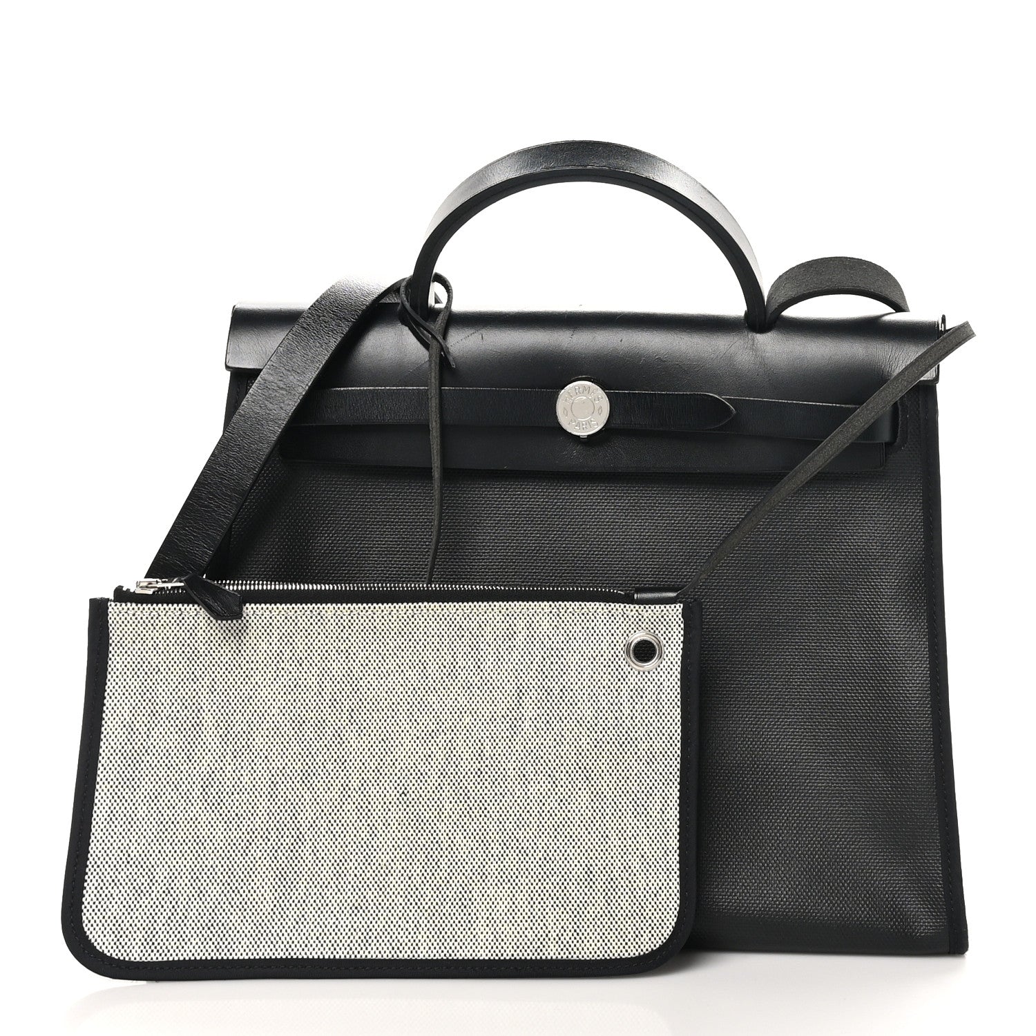 Hermes Toile H Berline Vache Hunter Herbag Zip PM 31 Black Ecru 3 of 13