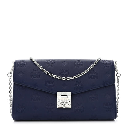 MCM Calfskin Ottomar Monogram Medium Millie Crossbody Bag Navy Blue 1 of 10