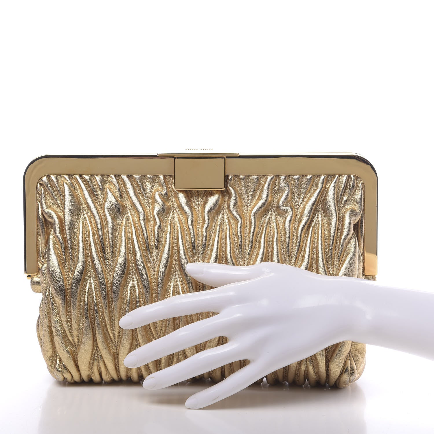 Miu Miu Metallic Nappa Matelasse Clutch Gold 2 of 12