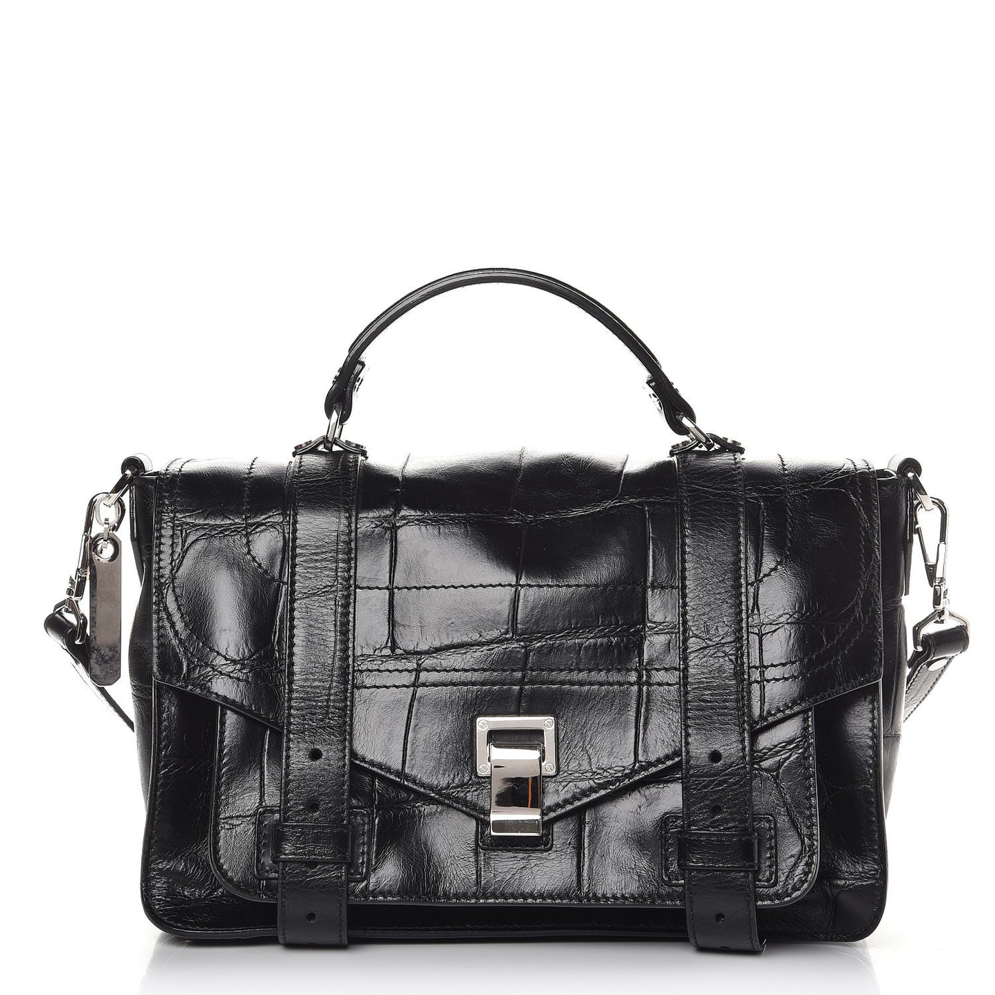 Calfskin Crocodile Embossed Medium PS1 Satchel Black