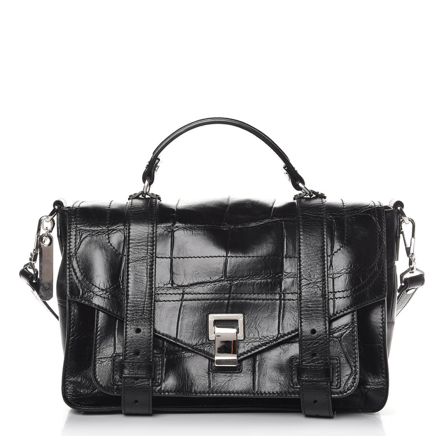Proenza Schouler Calfskin Crocodile Embossed Medium PS1 Satchel Black 1 of 8