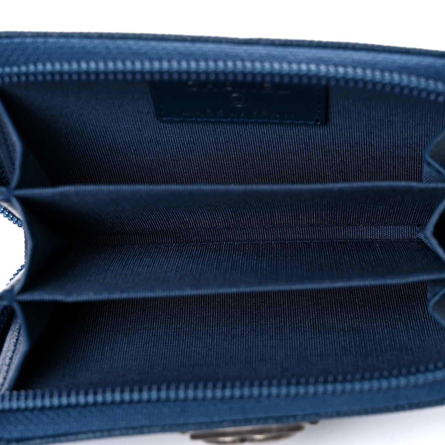 Chanel Caviar Quilted Boy Zip Around Coin Purse Wallet Dark Blue 5 of 8
