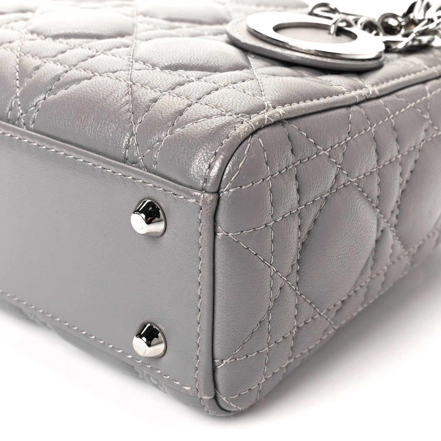 Christian Dior Lambskin Cannage Mini Lady Dior Crystal Strap Grey 8 of 8