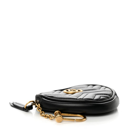 Gucci Calfskin Matelasse Chevron GG Marmont Heart Coin Purse Black 4 of 7