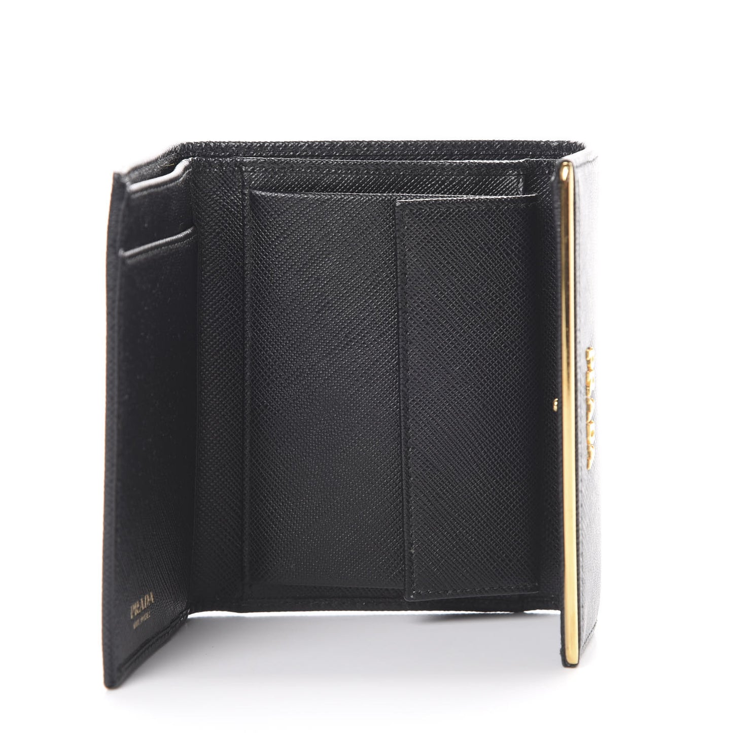 Saffiano Compact Metal Bar Flap Wallet Black