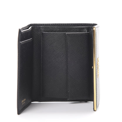 Prada Saffiano Compact Metal Bar Flap Wallet Black 4 of 7