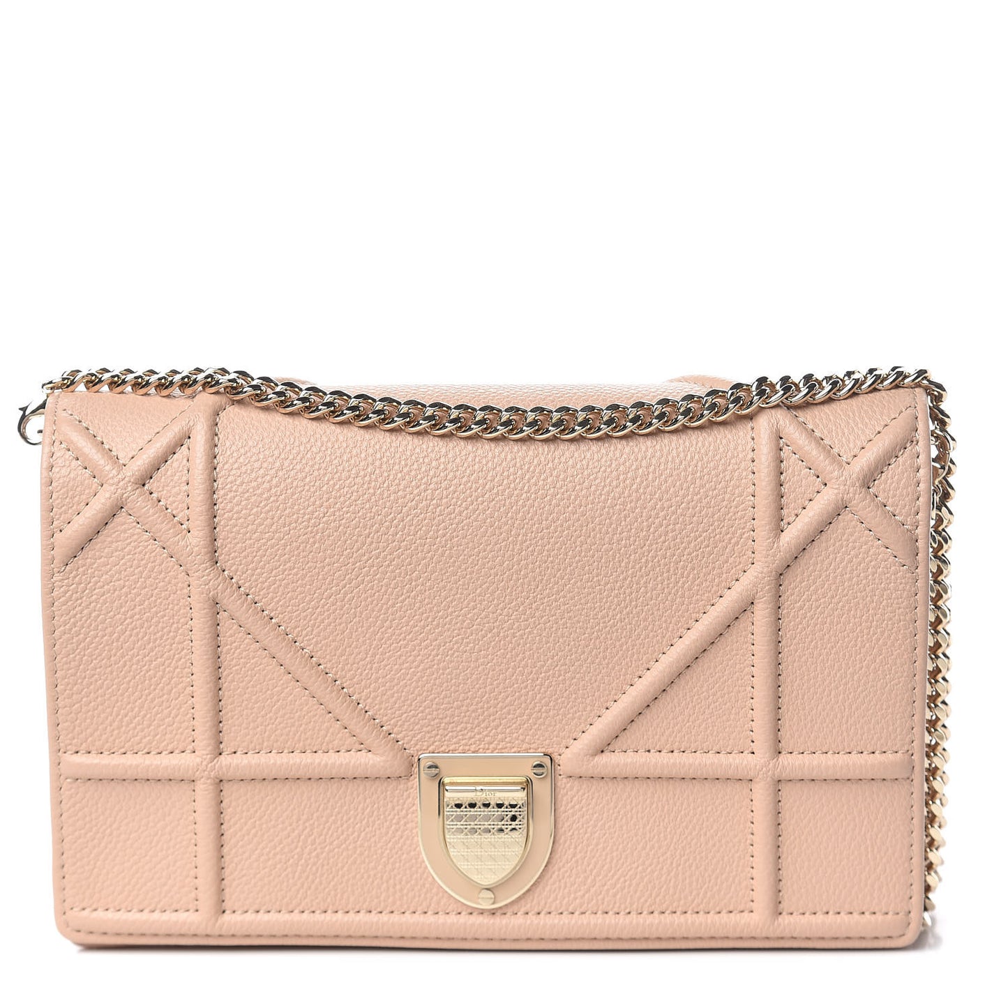 Grained Calfskin Diorama Wallet on Chain Pouch Nude
