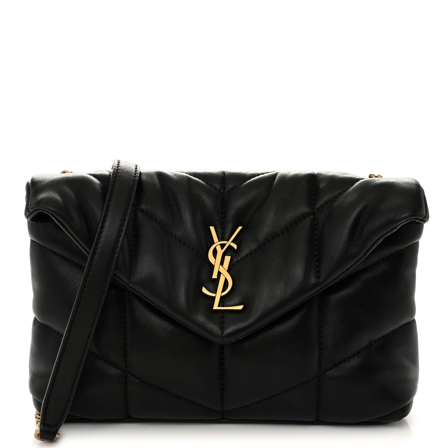 Lambskin Quilted Toy Loulou Puffer Monogram Chain Satchel Black