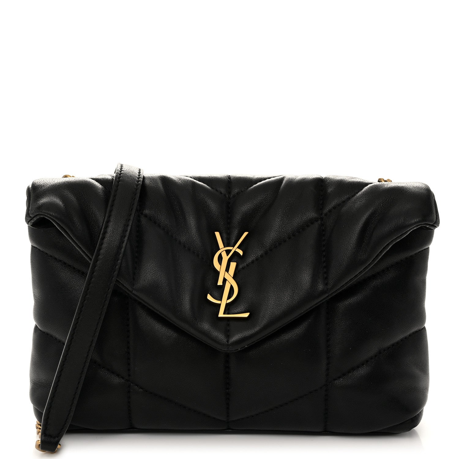 Saint Laurent Lambskin Quilted Toy Loulou Puffer Monogram Chain Satchel Black 1 of 11