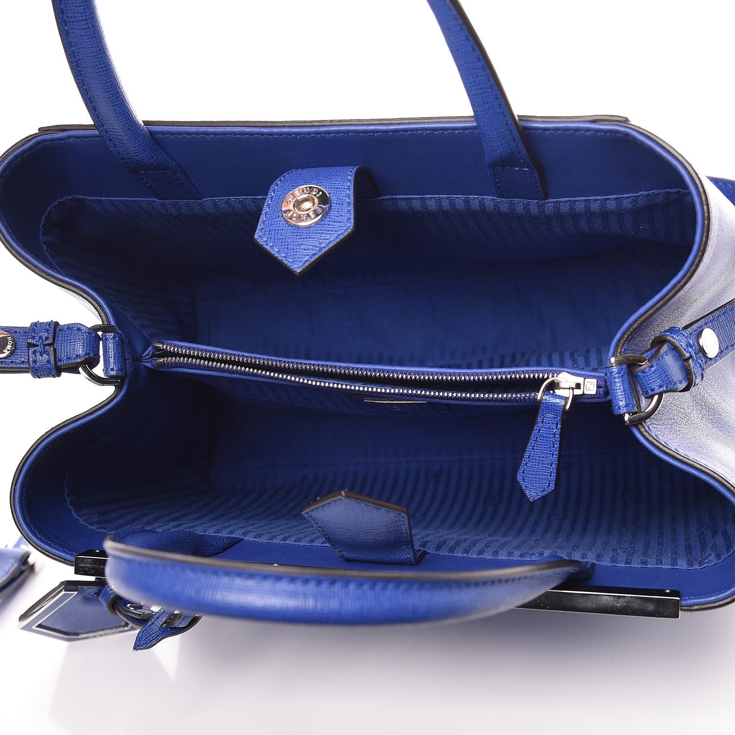 Fendi Vitello Elite Petite 2Jours Tote Blue Neon 5 of 11