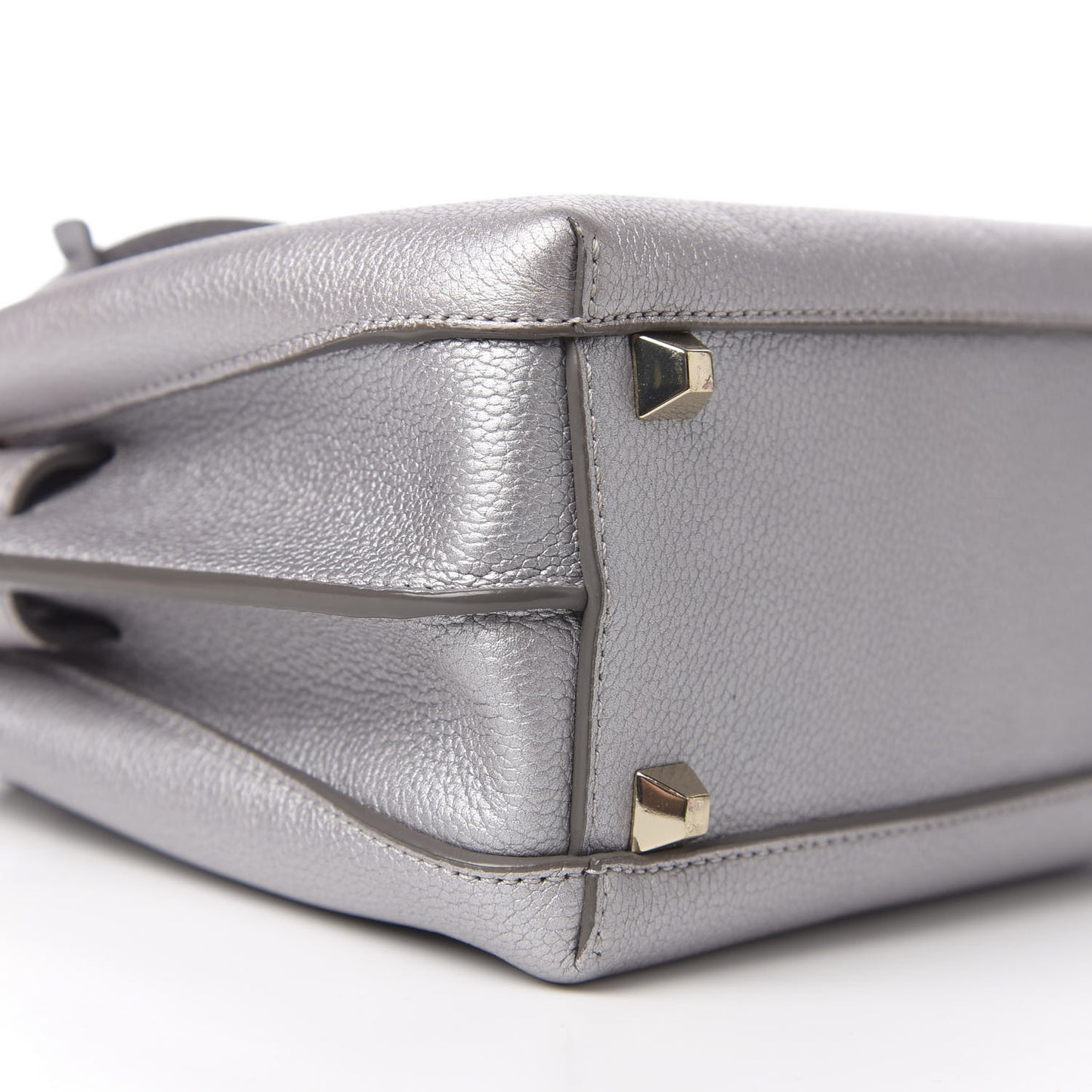Metallic Grained Calfskin Mini Milla Tote Spike Silver