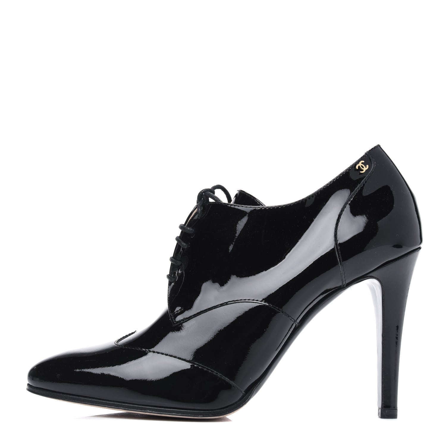 Chanel Patent Calfskin Oxford Lace Up Ankle Booties 39 Black 1 of 9