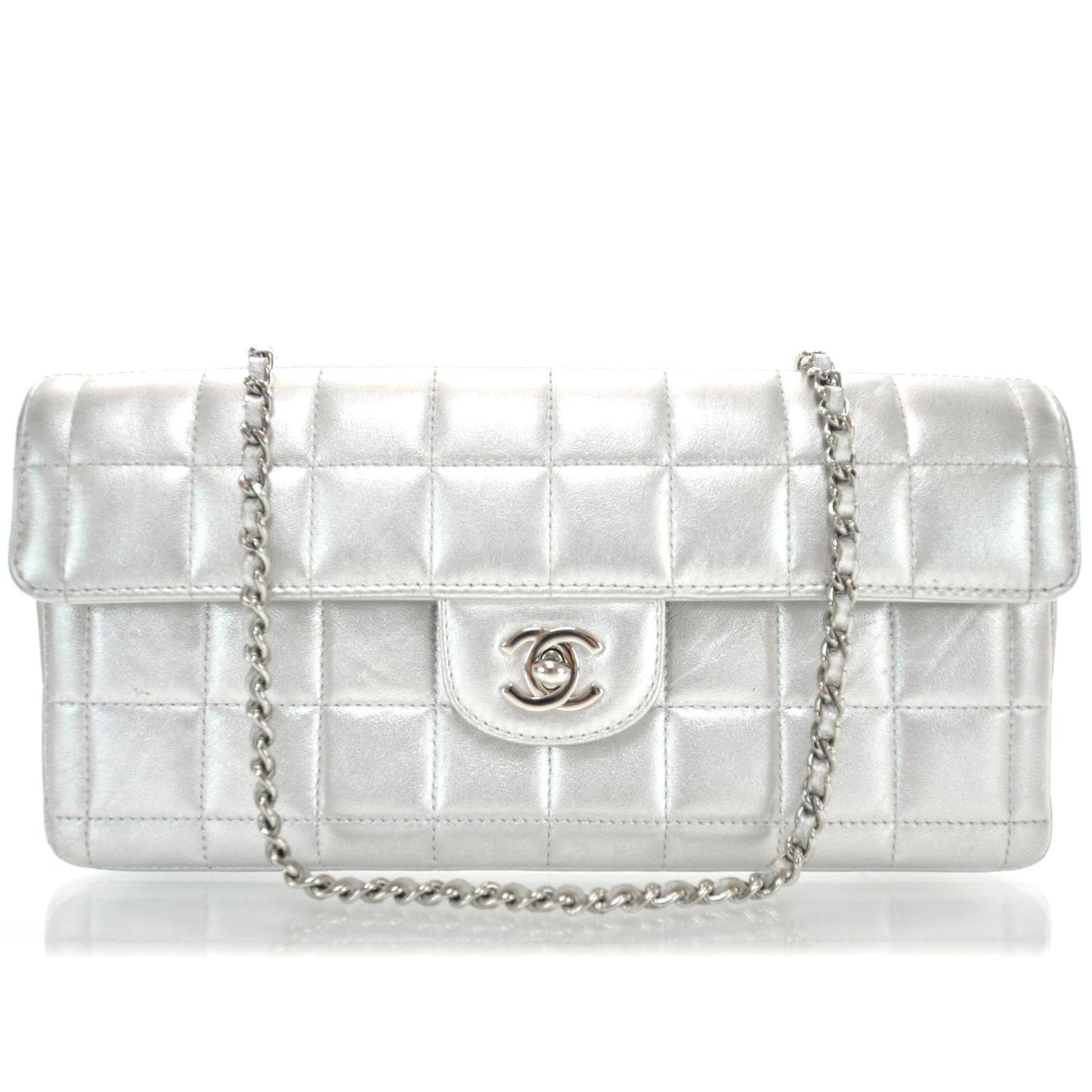 Lambskin East West Chocolate Bar Flap Silver